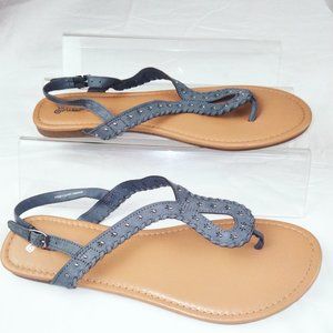 Brash Womens Slide Flat Thong Sandals Gray Leather Sling back Size 13